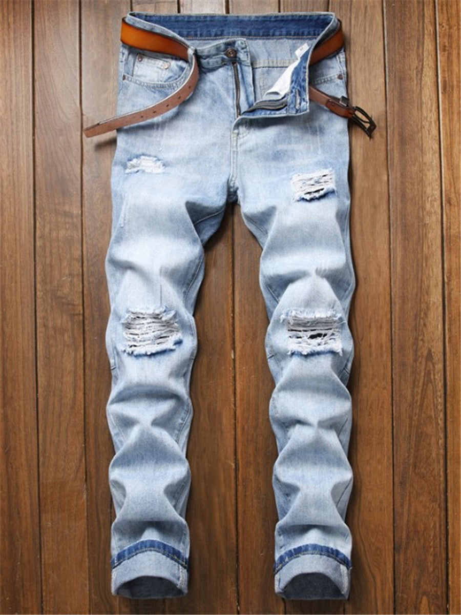 LONGBIDA Fashion Mens Cotton Ripped Jeans Homme Slim Skinny Casual