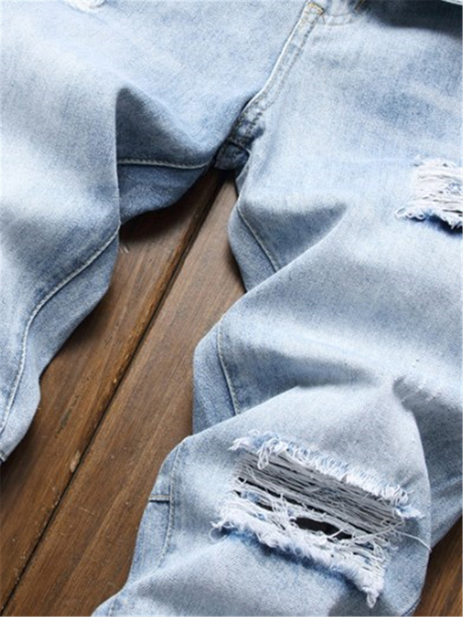 LONGBIDA Fashion Mens Cotton Ripped Jeans Homme Slim Skinny Casual