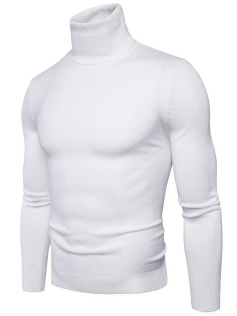 LONGBIDA Sweater Men Pullover Male Sweaters High Neck Knitwears Slim Sweater