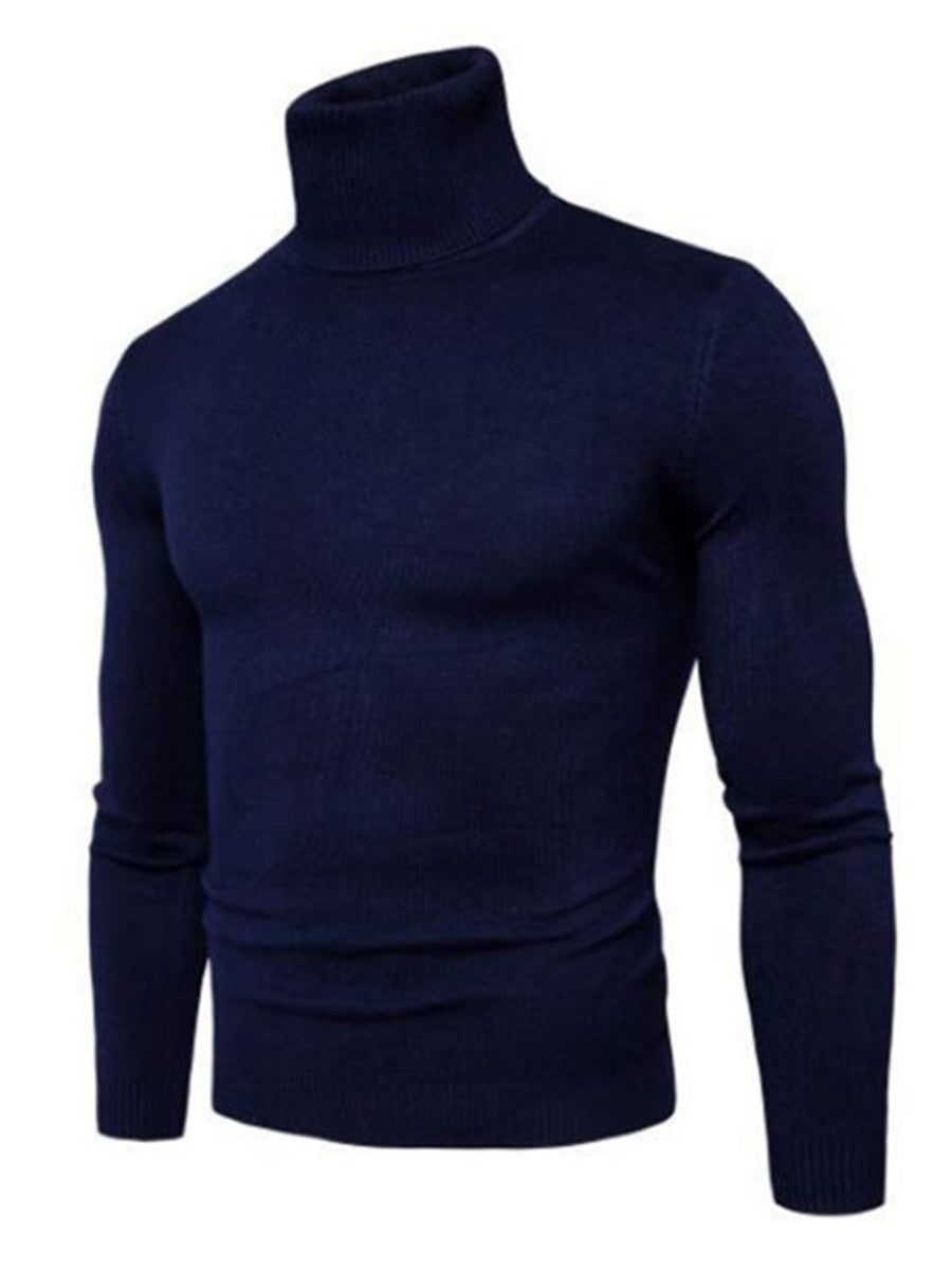 LONGBIDA Sweater Men Pullover Male Sweaters High Neck Knitwears Slim Sweater