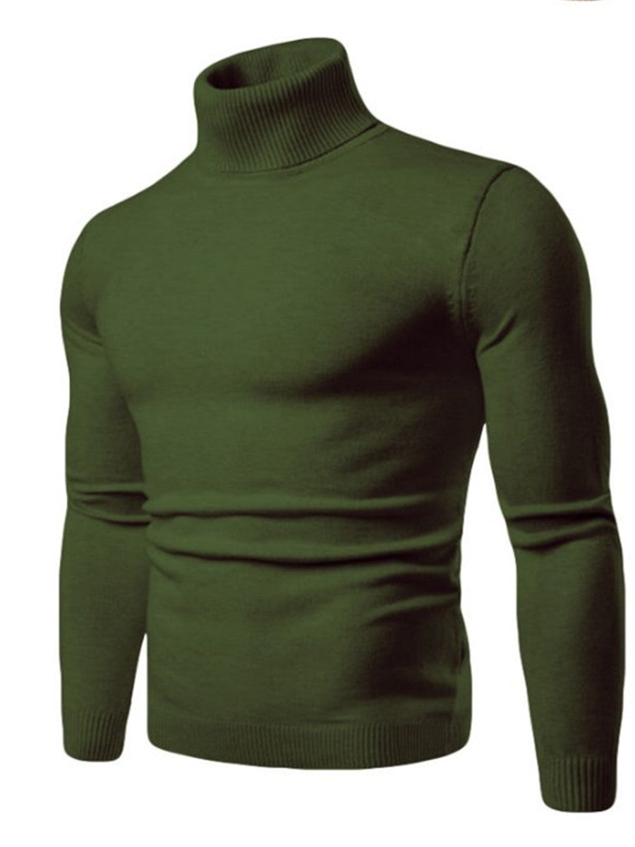 LONGBIDA Sweater Men Pullover Male Sweaters High Neck Knitwears Slim Sweater