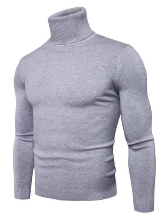 LONGBIDA Sweater Men Pullover Male Sweaters High Neck Knitwears Slim Sweater