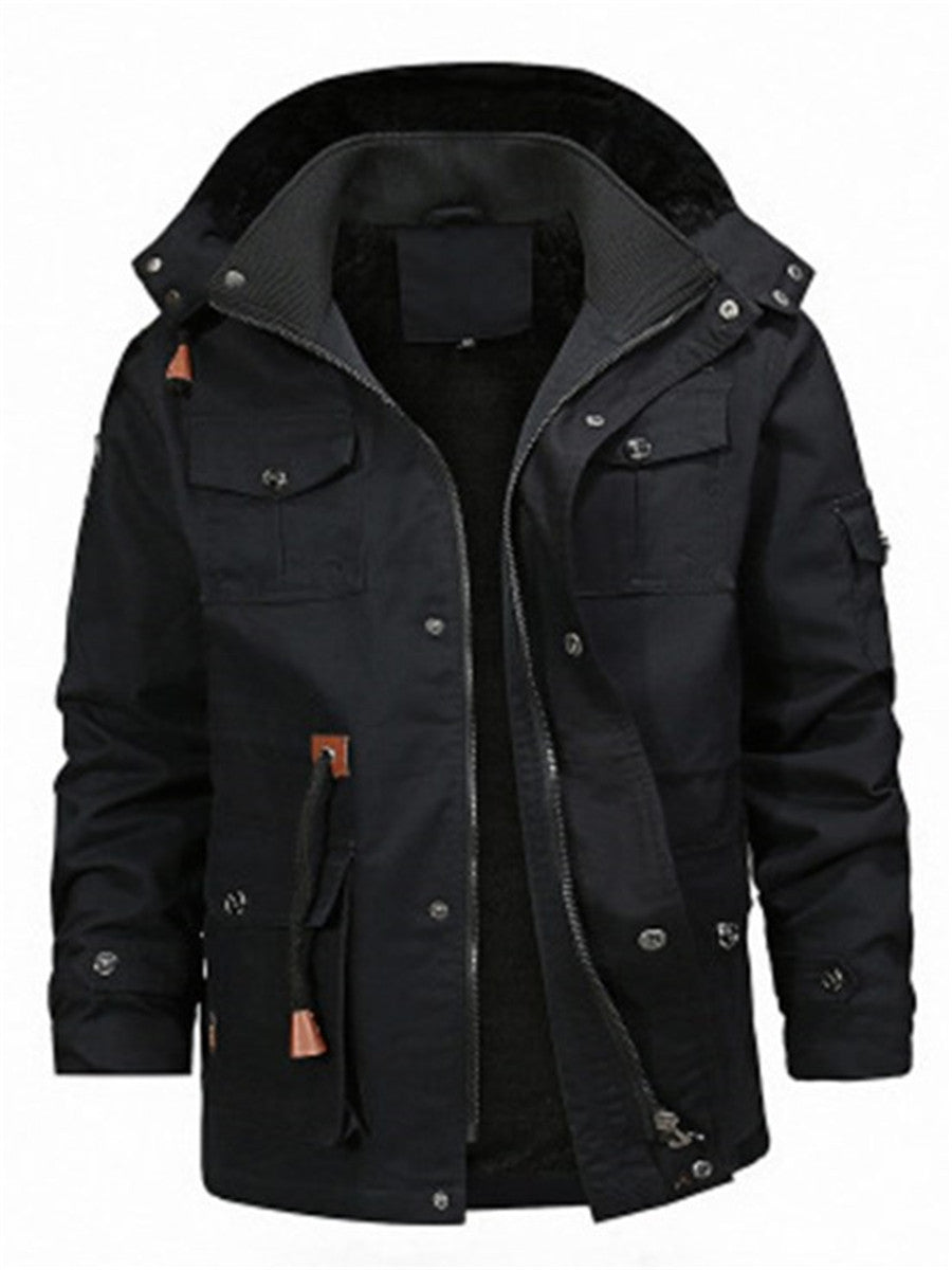 LONGBIDA Men Hooded Thick Fleece Zip Long Sleeve Coat Winter Warm Jacket