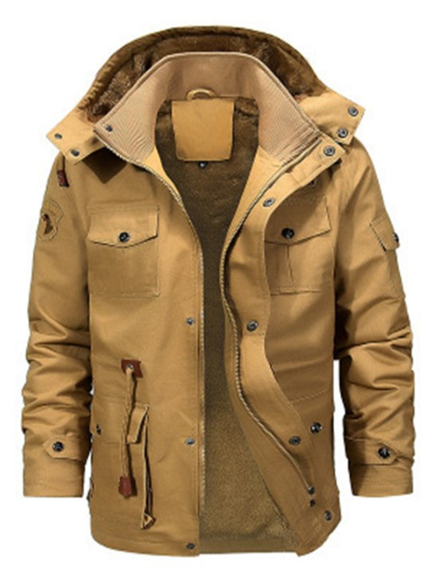 LONGBIDA Men Hooded Thick Fleece Zip Long Sleeve Coat Winter Warm Jacket