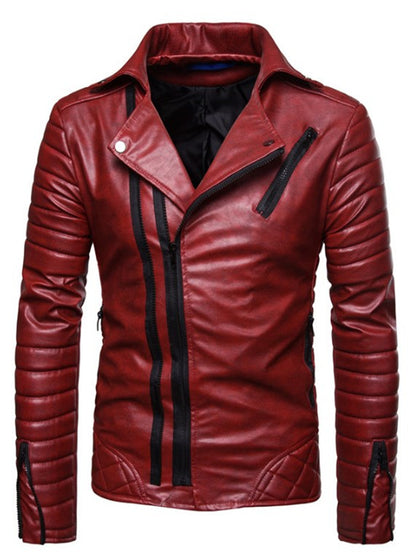 LONGBIDA Mens Cool Motorcycle Jackets Mens Slim Faux Leather Zipper Coats