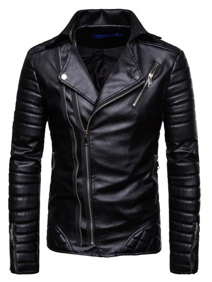 LONGBIDA Mens Cool Motorcycle Jackets Mens Slim Faux Leather Zipper Coats