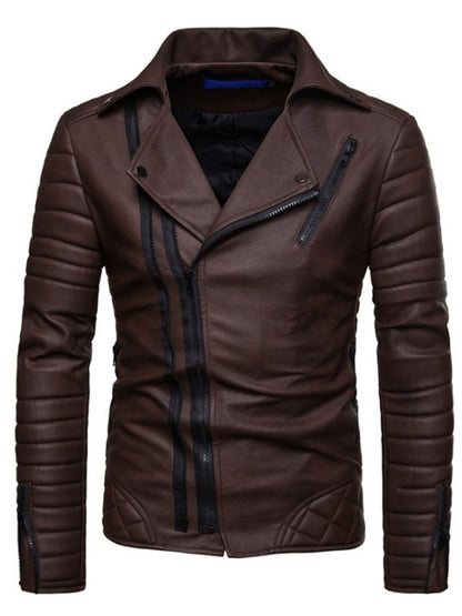LONGBIDA Mens Cool Motorcycle Jackets Mens Slim Faux Leather Zipper Coats