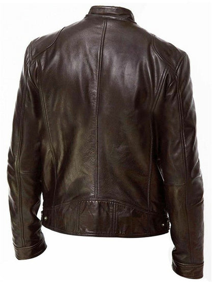 LONGBIDA Men Slim PU Leather Jackets Motorcycle Moto Biker Outwear