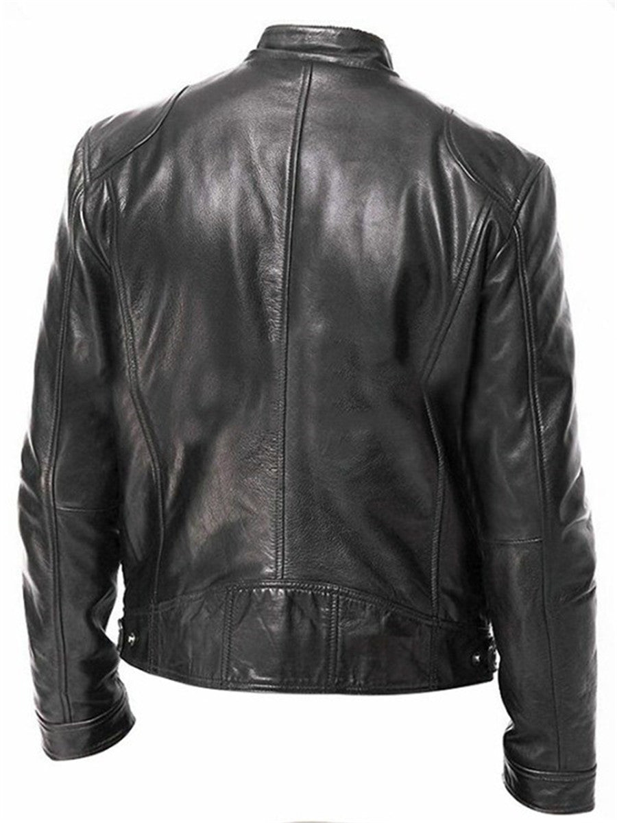 LONGBIDA Men Slim PU Leather Jackets Motorcycle Moto Biker Outwear