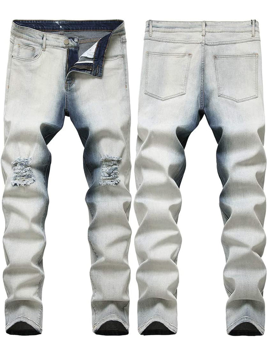 LONGBIDA Tapered Leg Pants Men Ripped Jeans Sale Knee Slim Fit