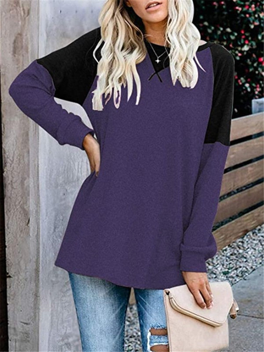 LONGBIDA Womens Patchwork Solid Color Casual Tops Fashion Pullover