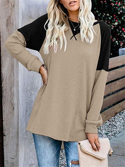 LONGBIDA Womens Patchwork Solid Color Casual Tops Fashion Pullover