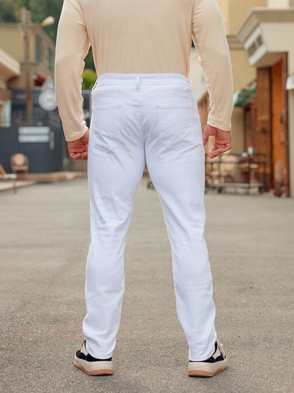 LONGBIDA Skinny Mens Ripped Jeans Distressed White Slim Pants