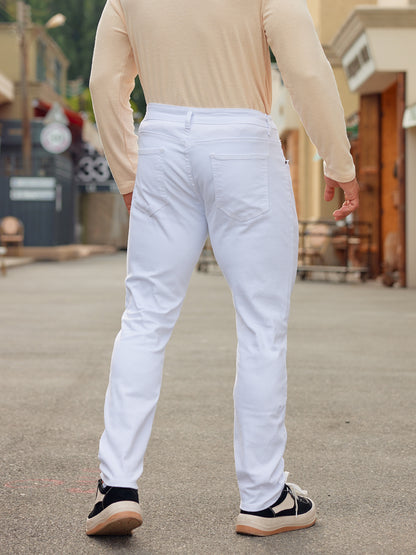 LONGBIDA Skinny Mens Ripped Jeans Distressed White Slim Pants