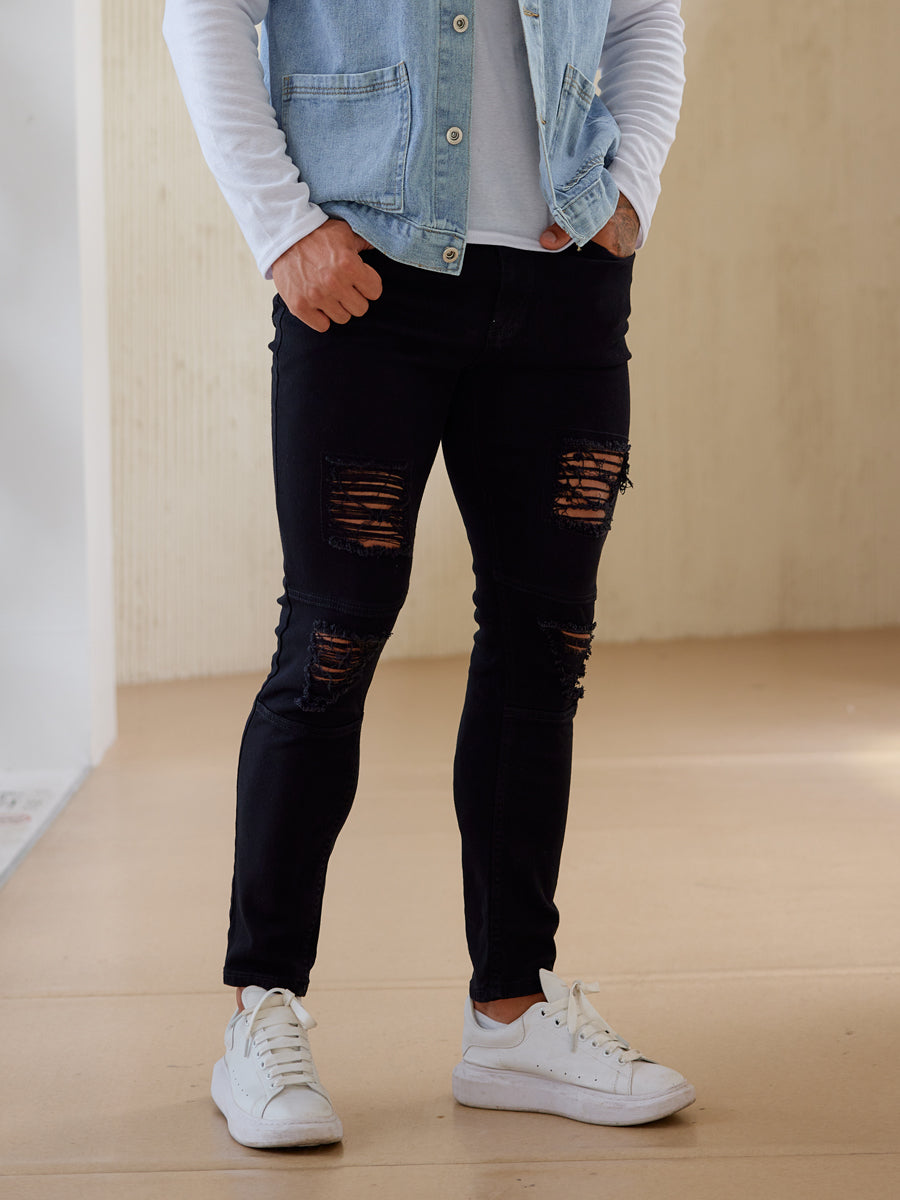 Heavily ripped boyfriend jeans in light denim - Himelhoch's Department Store
