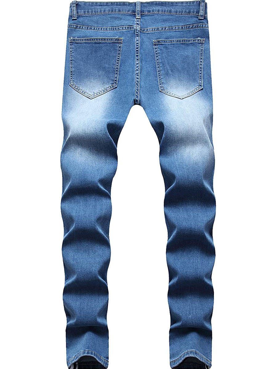 LONGBIDA Destroyed Striped Ankle Zipper Pants Men Ripped Jeans Slim Skinny