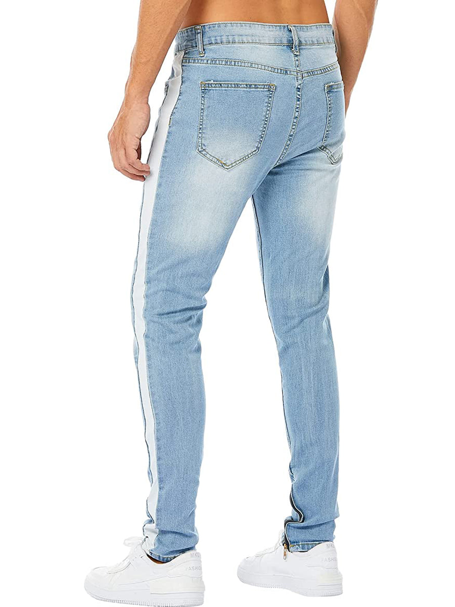 LONGBIDA Striped Ankle Zipper Pencil Pants Men Ripped Jeans Sale Slim Skinny