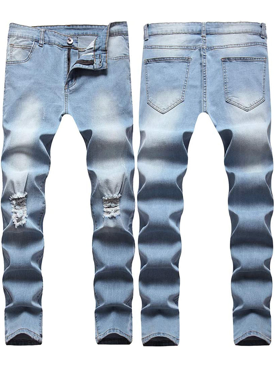 LONGBIDA Tapered Leg Pants Men Ripped Jeans Sale Knee Slim Fit