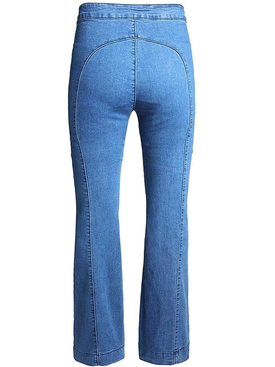 LONGBIDA Bell Bottom Jeans High Waisted Pull On Skinny Straight Fit For Women