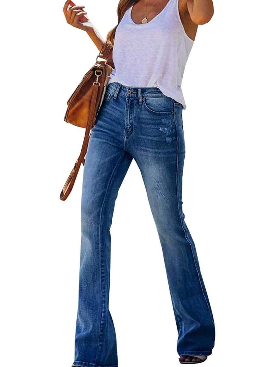 LONGBIDA Bell Bottom Jeans Skinny High Waisted Pull On Stretch For Women