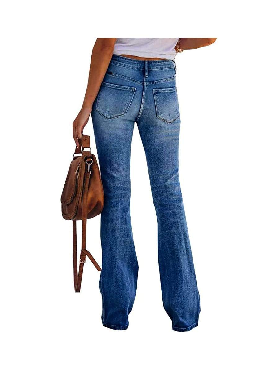 LONGBIDA Bell Bottom Jeans Skinny High Waisted Pull On Stretch For Women