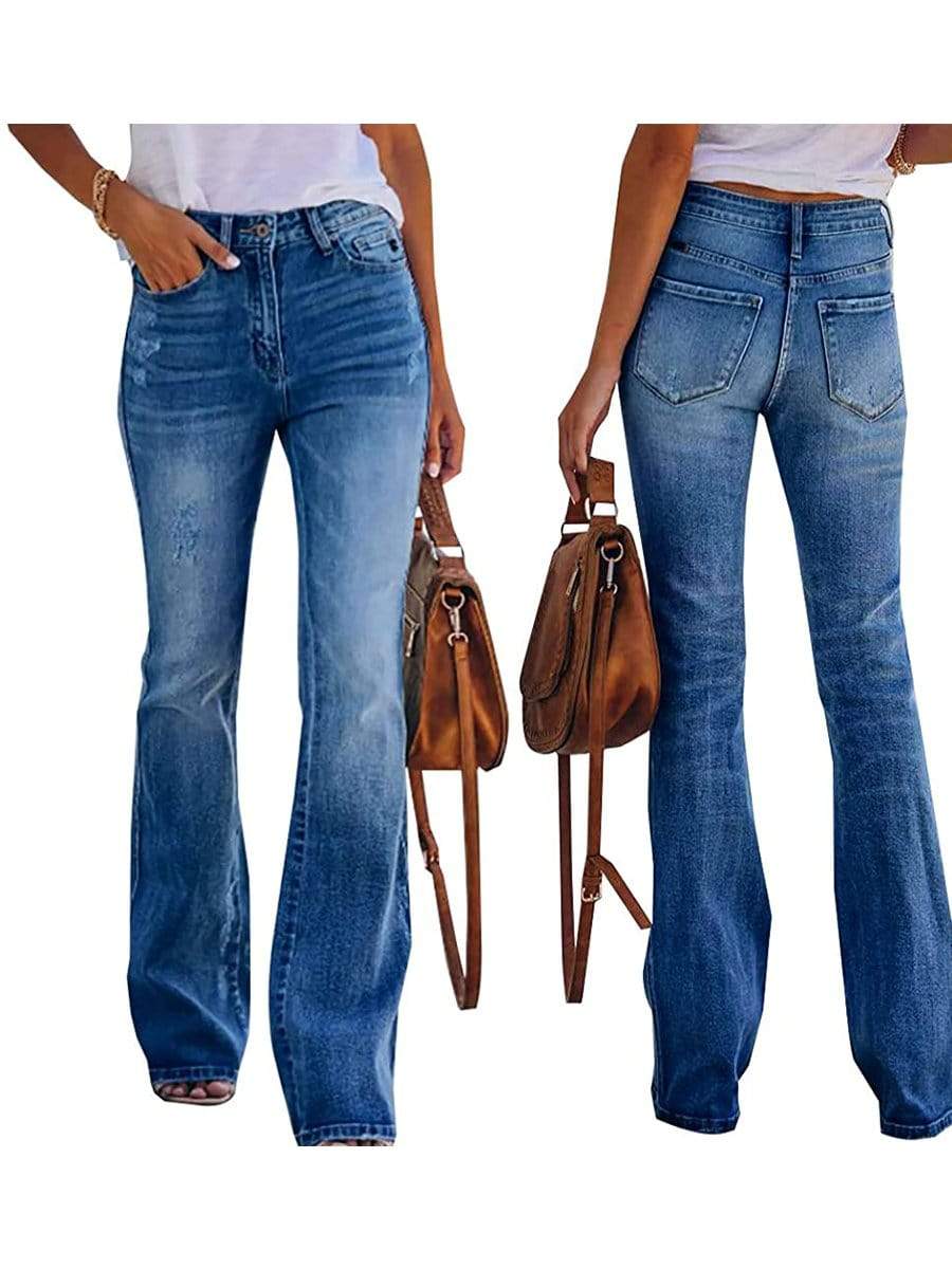 LONGBIDA Bell Bottom Jeans Skinny High Waisted Pull On Stretch For Women