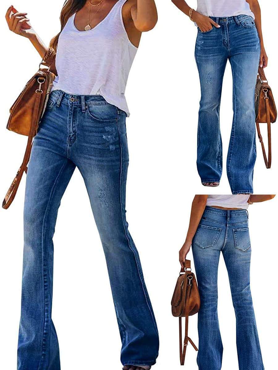 LONGBIDA Bell Bottom Jeans Skinny High Waisted Pull On Stretch For Women