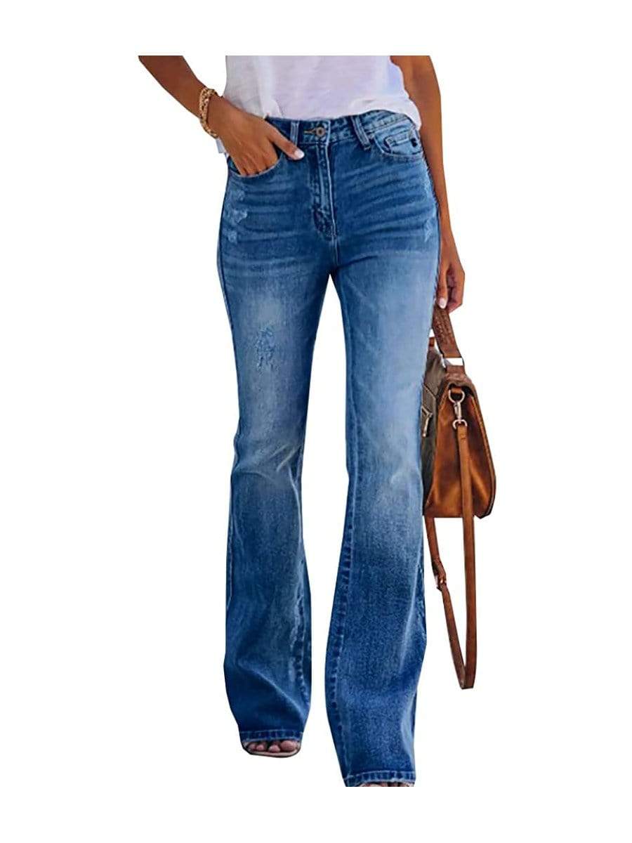Light Blue / S LONGBIDA Bell Bottom Jeans Skinny High Waisted Pull On Stretch For Women