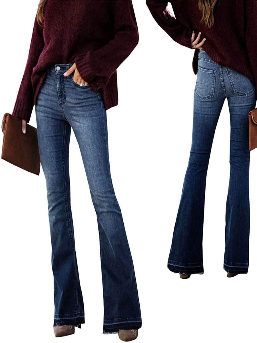 LONGBIDA Bell Bottom Jeans Skinny High Waisted Stretch Straight Slim For Women