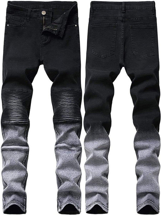 Black / 30 LONGBIDA Biker Jeans Sale Skinny Slim Stretch Fashion Pants For Men