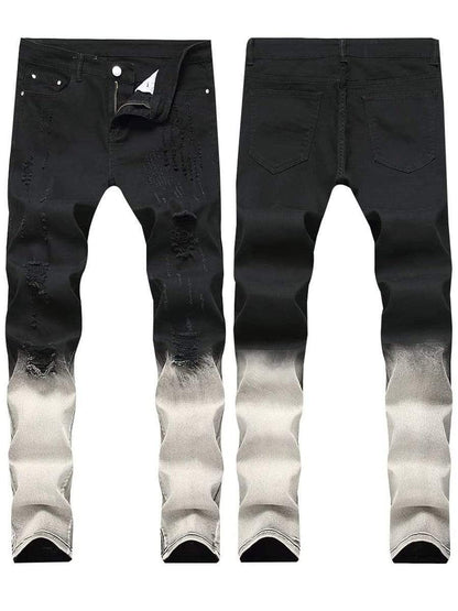 Black Grey / 34 LONGBIDA Biker Jeans Sale Skinny Slim Stretch Fashion Pants For Men