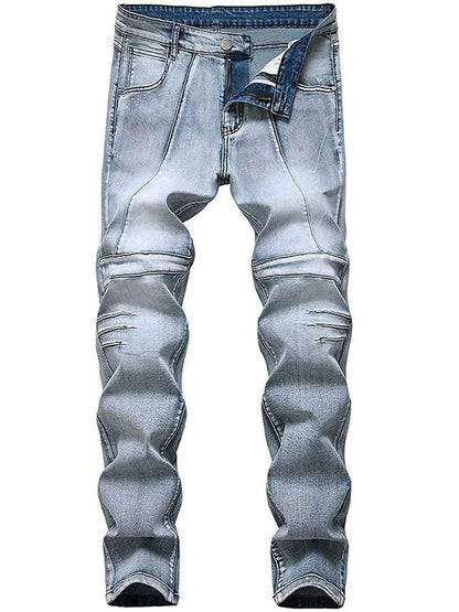 36 LONGBIDA Biker Jeans Skinny Slim Fashion Distressed Tapered Leg Pants For Men