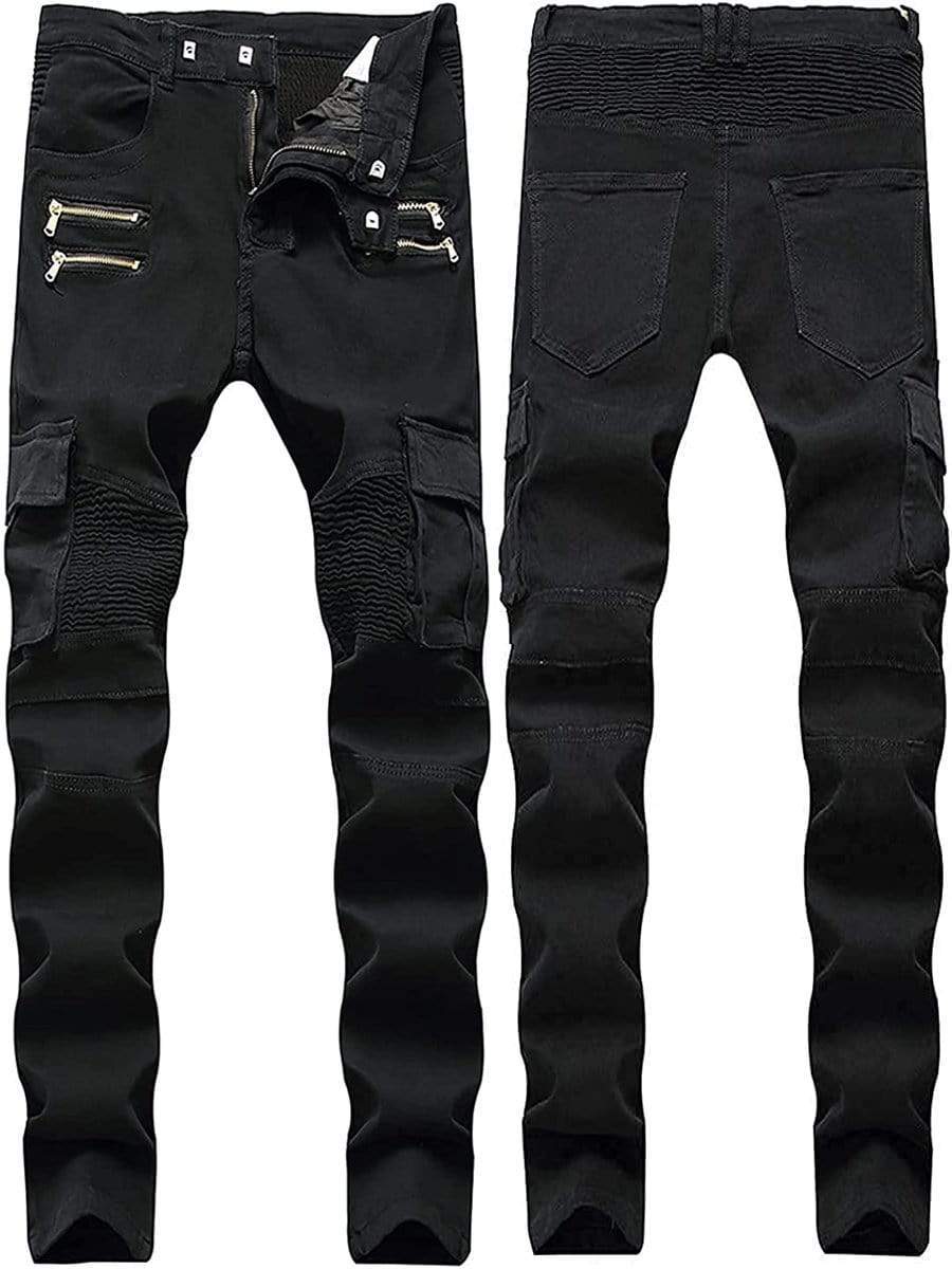 LONGBIDA Biker Jeans Slim fit Skinny with Multi Pockets For Men