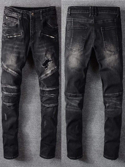Black / 36 LONGBIDA Biker Jeans Streetwear Designer High Quality For Men