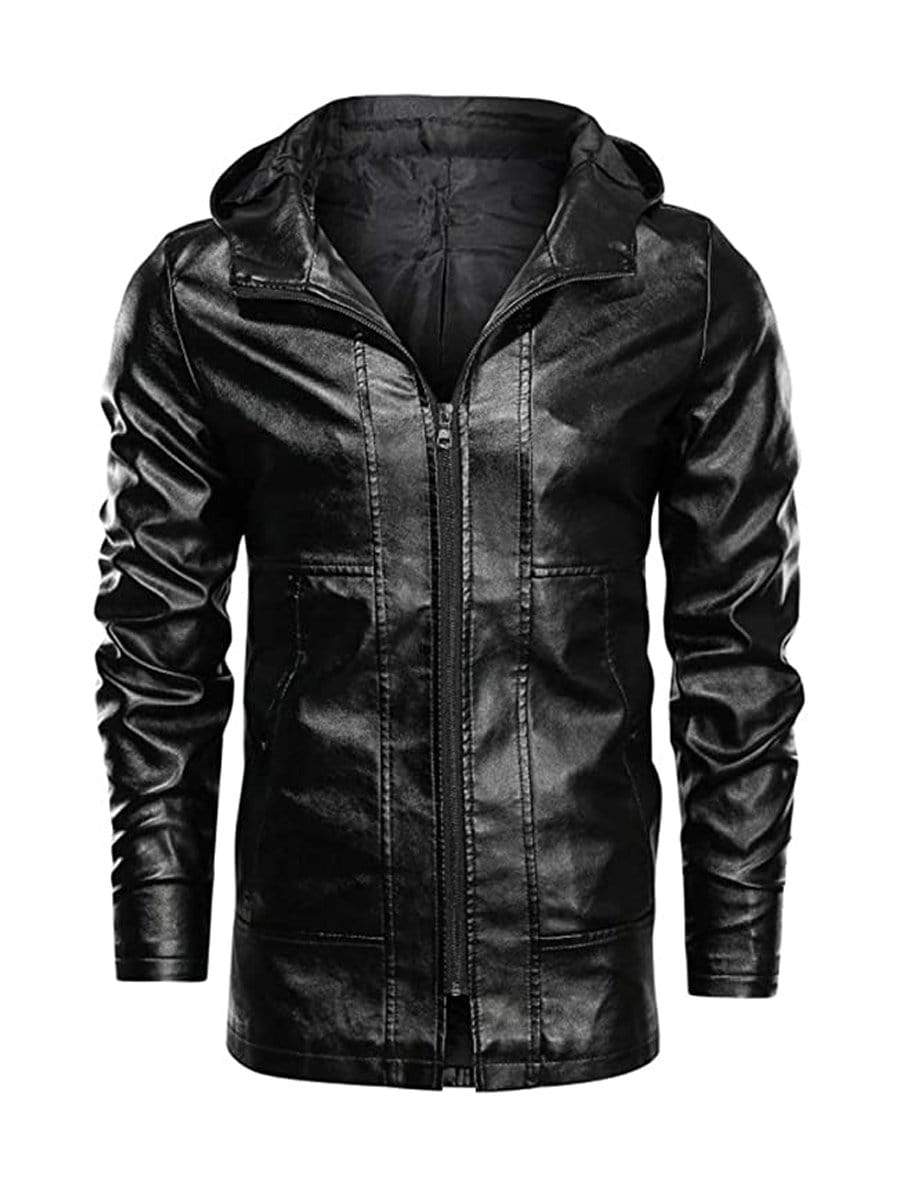 LONGBIDA Coat Faux Leather Jacket Motorcycle Lightweight For Men