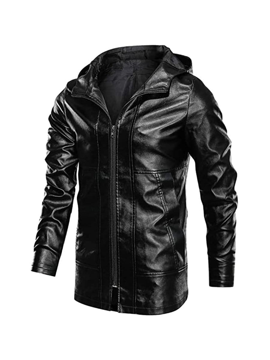 LONGBIDA Coat Faux Leather Jacket Motorcycle Lightweight For Men