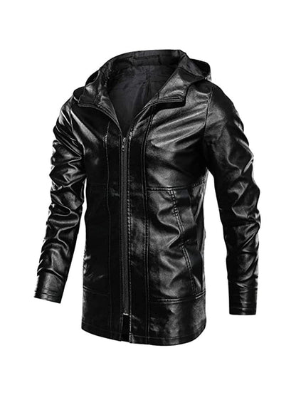 LONGBIDA Coat Faux Leather Jacket Motorcycle Lightweight For Men