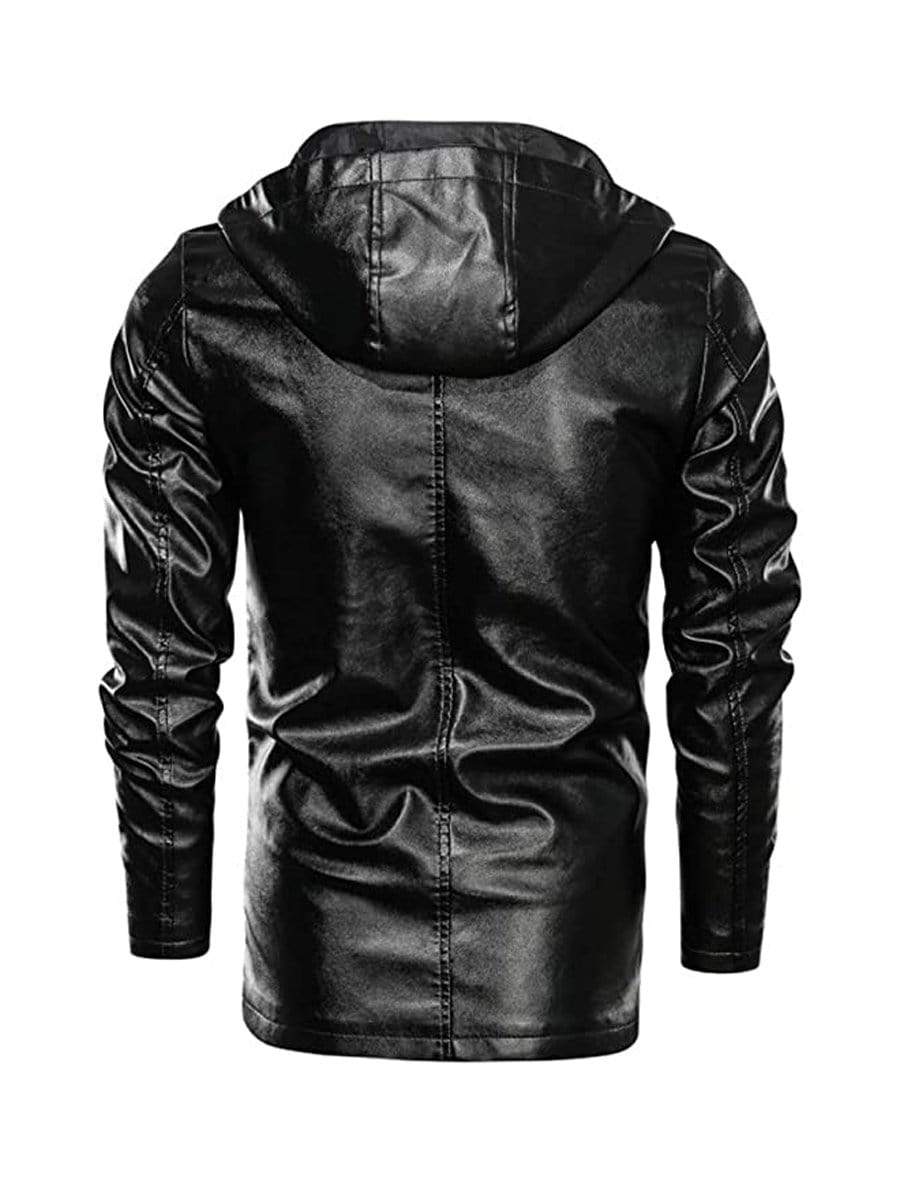 LONGBIDA Coat Faux Leather Jacket Motorcycle Lightweight For Men