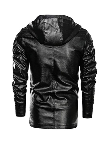 LONGBIDA Coat Faux Leather Jacket Motorcycle Lightweight For Men