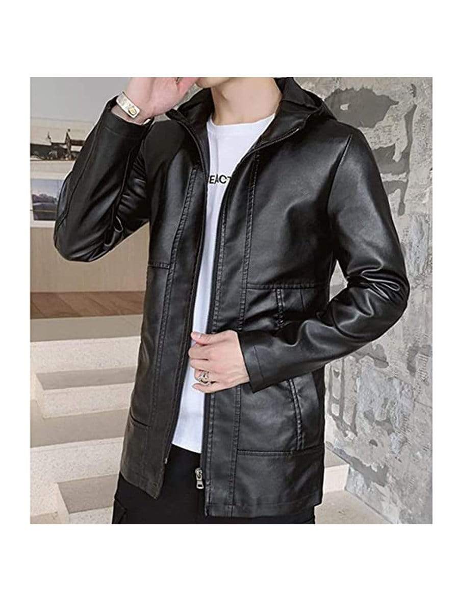 LONGBIDA Coat Faux Leather Jacket Motorcycle Lightweight For Men