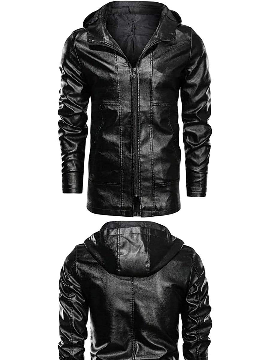 LONGBIDA Coat Faux Leather Jacket Motorcycle Lightweight For Men