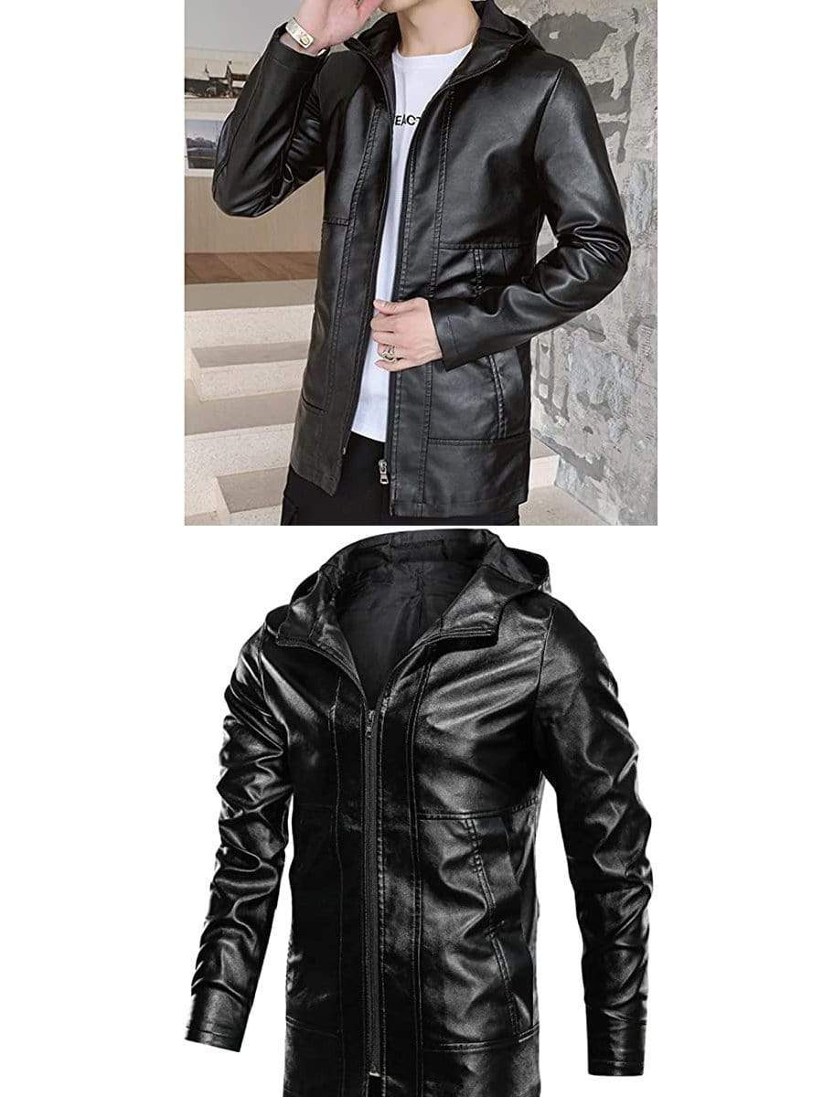 LONGBIDA Coat Faux Leather Jacket Motorcycle Lightweight For Men
