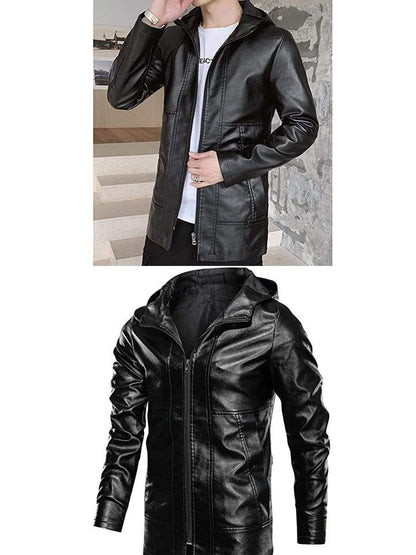 LONGBIDA Coat Faux Leather Jacket Motorcycle Lightweight For Men