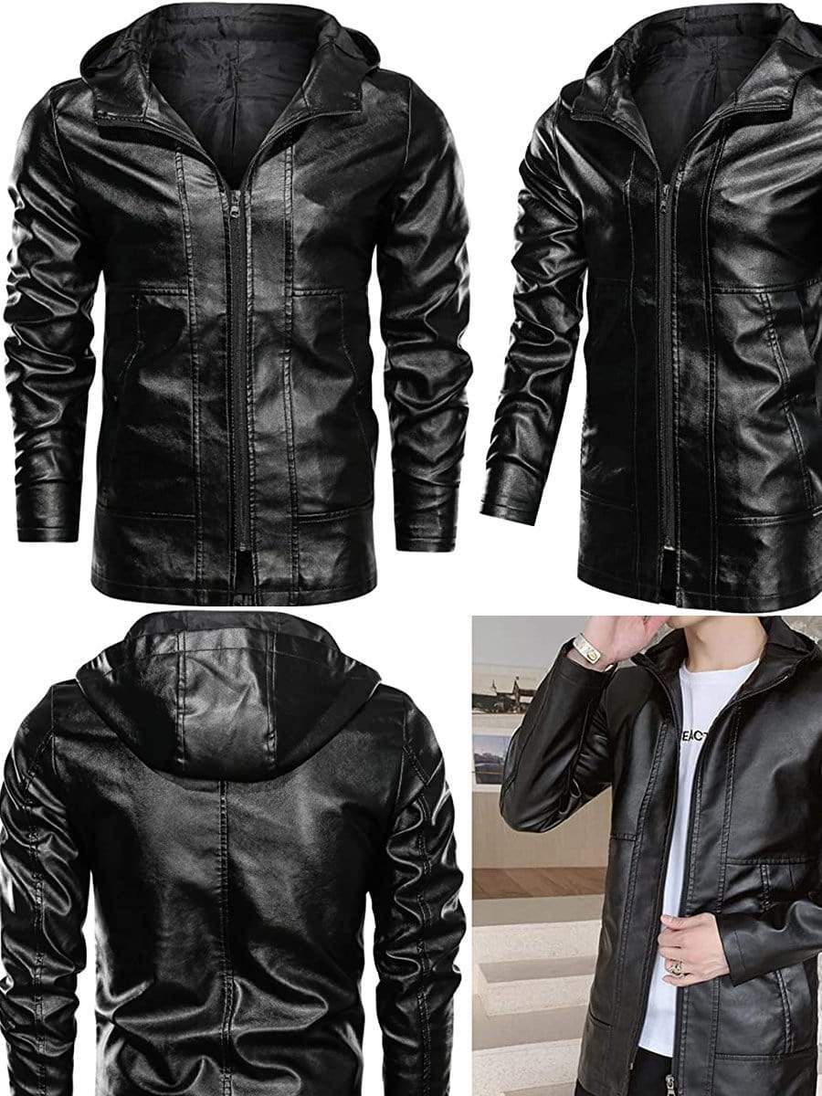 LONGBIDA Motorcycle Lightweight Men Coat Faux Leather Jacket