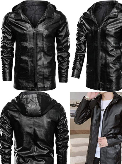 LONGBIDA Coat Faux Leather Jacket Motorcycle Lightweight For Men