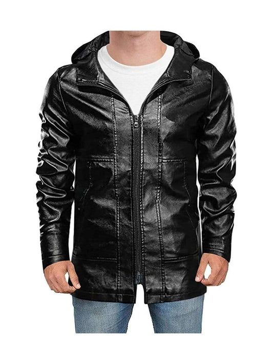 XL LONGBIDA Coat Faux Leather Jacket Motorcycle Lightweight For Men