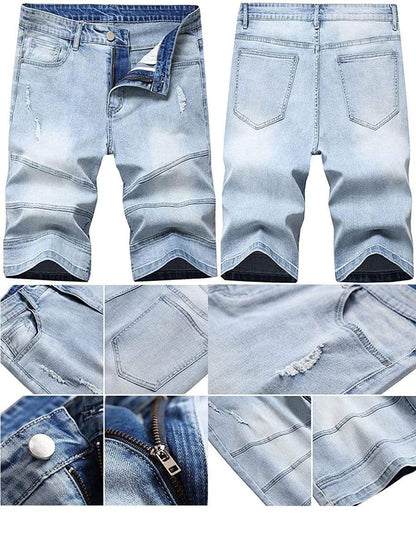 LONGBIDA Ripped Distressed Jeans Shorts Relaxed Fit Five Pocket For Men