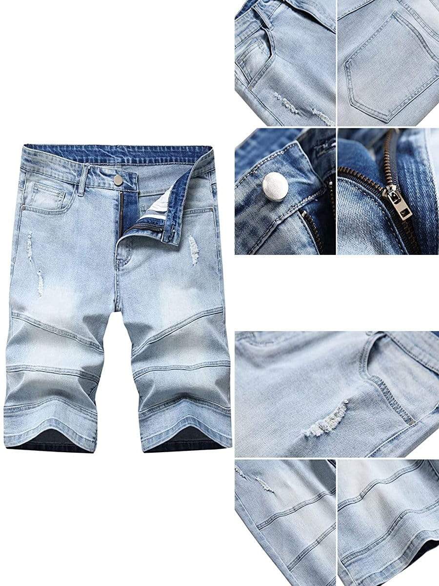 LONGBIDA Ripped Distressed Jeans Shorts Relaxed Fit Five Pocket For Men