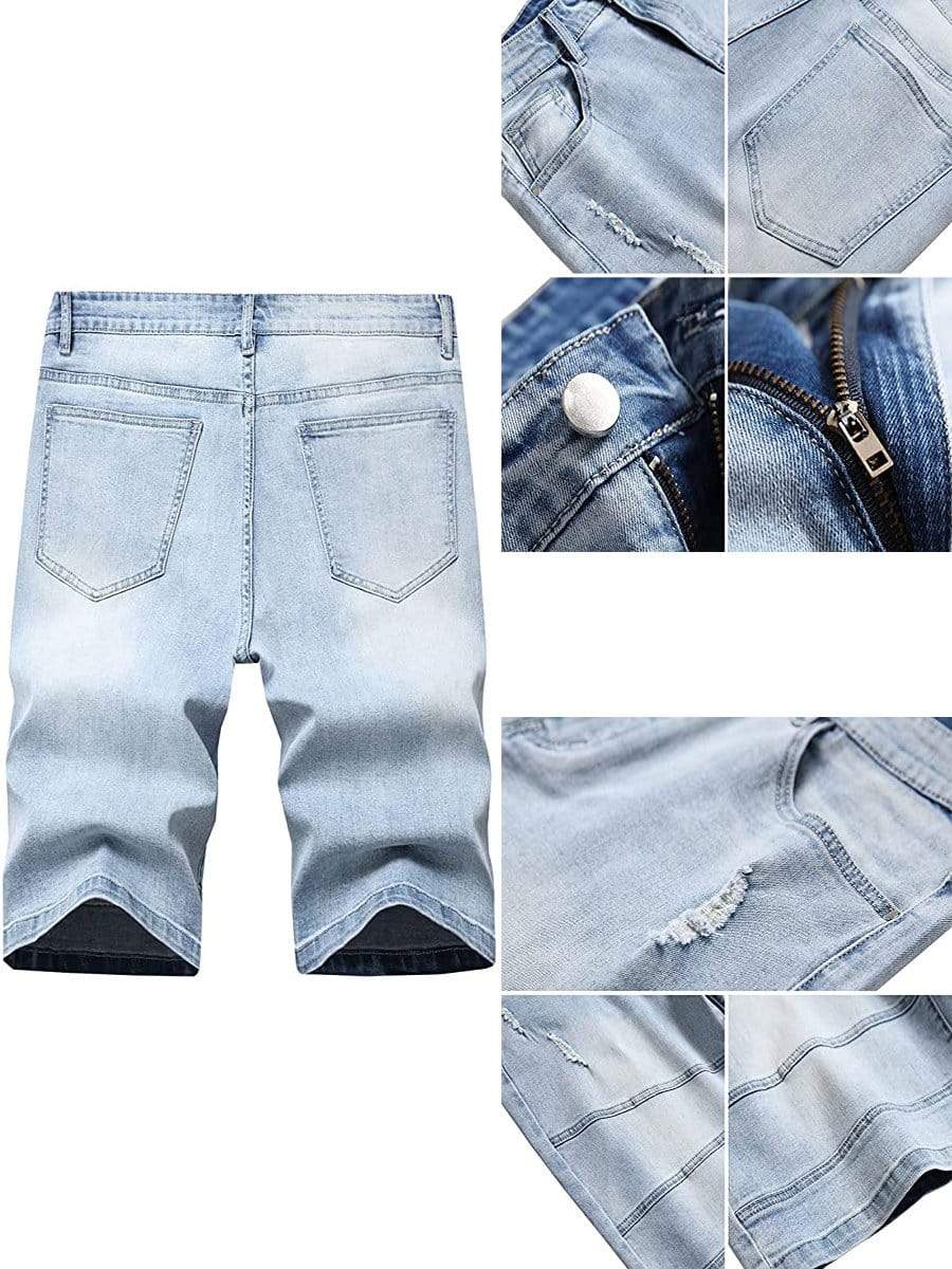 LONGBIDA Ripped Distressed Jeans Shorts Relaxed Fit Five Pocket For Men