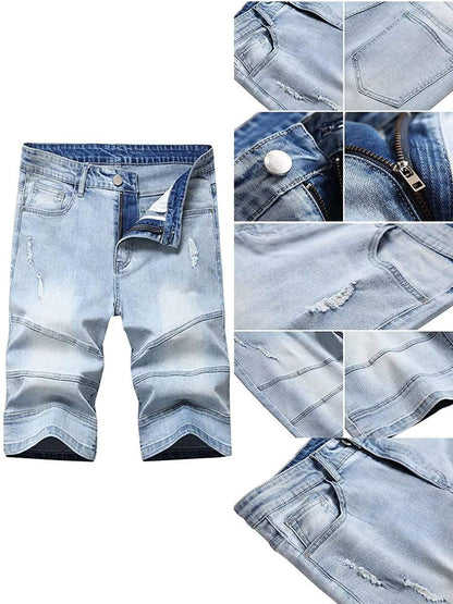 LONGBIDA Ripped Distressed Jeans Shorts Relaxed Fit Five Pocket For Men